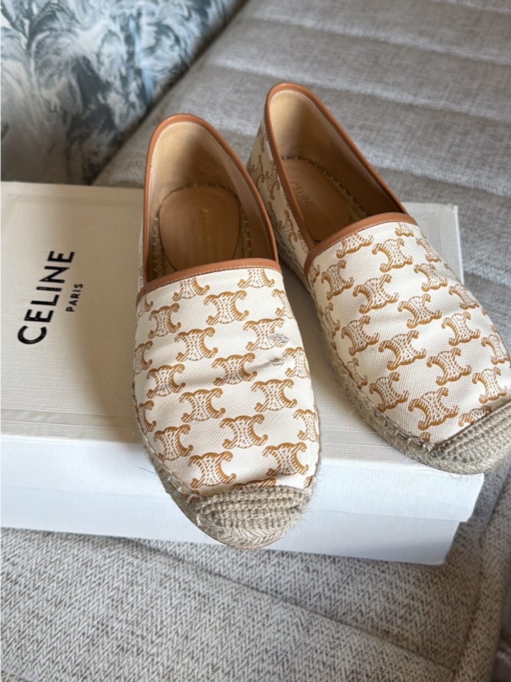 Celine Cream & Tan Logo Espadrille Slip-Ons